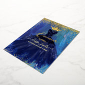 キンセアニェラティール(緑がかった色)ネイビーブルーウォーターカラーガウン 箔招待状 (回転した状態)