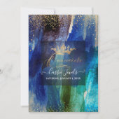 キンセアニェラティール(緑がかった色)ネイビーブルーウォーター色ブラシストローク 招待状 (正面)