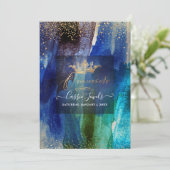 キンセアニェラティール(緑がかった色)ネイビーブルーウォーター色ブラシストローク 招待状 (スタンド正面)