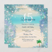 キンセアニェラティール（緑がかった色）ブルーサンド海ビーチ誕生日2 招待状 (正面/裏面)