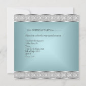 キンセアニェラティール(緑がかった色)ブルーシルバージュエル15誕生日 招待状 (裏面)