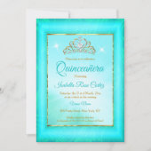 キンセアニェラティール（緑がかった色）ブルーダマスク金ゴールドティアラ写真 招待状 (正面)