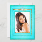 キンセアニェラティール（緑がかった色）ブルーダマスク金ゴールドティアラ写真 招待状 (裏面)