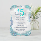 キンセアニェラティール（緑がかった色）ブルーホワイト海スカイ誕生日 招待状 (スタンド正面)