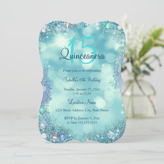 キンセアニェラティール（緑がかった色）ブルー海スカイバースデーパーティー 招待状 (スタンド正面)