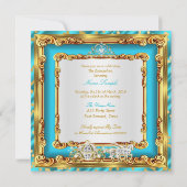 キンセアニェラティール（緑がかった色）ブルー金ゴールドダイヤモンドホースキャリッジ 招待状 (裏面)