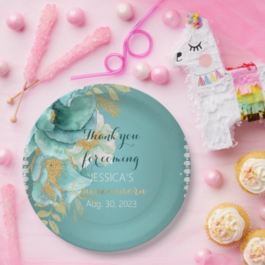 キンセアニェラティール（緑がかった色）金ゴールドパーソナライズされた紙プレート ペーパープレート (パーティー)