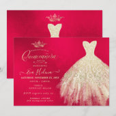 キンセアニェラドレス、グリッターゴールド+赤 招待状 (正面/裏面)