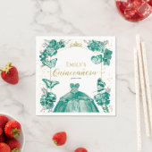 キンセアニェラナプキンズエメラルドグリーンドレスフローラ スタンダードカクテルナプキン (インサイチュ)