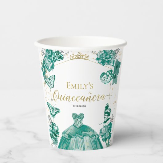 キンセアニェラナプキンズエメラルドグリーンドレスフローラ 紙コップ (正面)