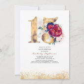 キンセアニェラネイビーブルーとブルゴーニュ15誕生日 招待状 (正面)