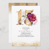 キンセアニェラネイビーブルーとブルゴーニュ15誕生日 招待状 (正面/裏面)