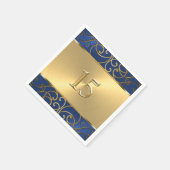 キンセアニェラネイビーブルーと金ゴールドフィリグリーの渦巻き スタンダードカクテルナプキン (角)