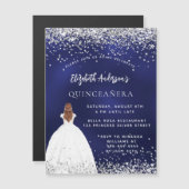 キンセアニェラネイビーブルーグリッタードレス豪華 マグネット招待状 (正面/裏面)