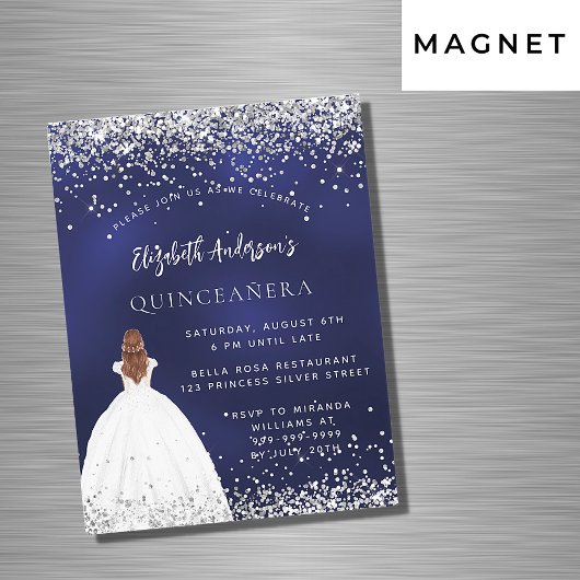 キンセアニェラネイビーブルーグリッタードレス豪華 マグネット招待状