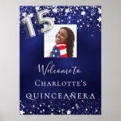 キンセアニェラネイビーブルーシルバーの星の写真へようこそ ポスター (正面)