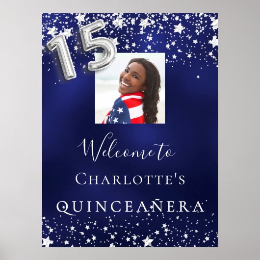 キンセアニェラネイビーブルーシルバーの星の写真へようこそ ポスター (正面)