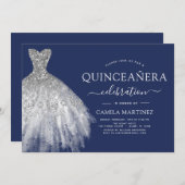 キンセアニェラネイビーブルーシルバーグリッタースパークル 招待状 (正面/裏面)