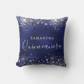 キンセアニェラネイビーブルーシルバーグリッターダスト名 クッション (正面)