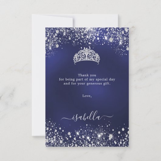 キンセアニェラネイビーブルーシルバーグリッターティアラ サンキューカード (裏面)