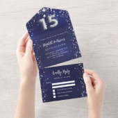 キンセアニェラネイビーブルーシルバースターズrsvp オールインワン招待状 (貼ってはがせる)