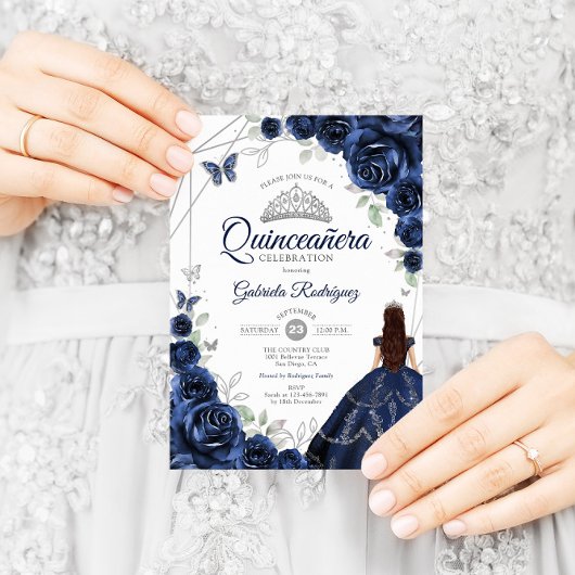 キンセアニェラネイビーブルーシルバーフローラドレス 招待状