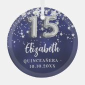 キンセアニェラネイビーブルーシルバー ガラスオーナメント (正面)