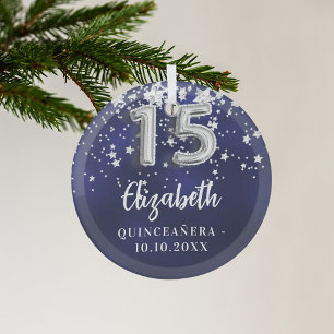 キンセアニェラネイビーブルーシルバー ガラスオーナメント