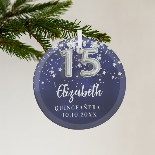 キンセアニェラネイビーブルーシルバー ガラスオーナメント