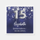 キンセアニェラネイビーブルーシルバー スタンダードカクテルナプキン (正面)