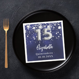 キンセアニェラネイビーブルーシルバー スタンダードカクテルナプキン