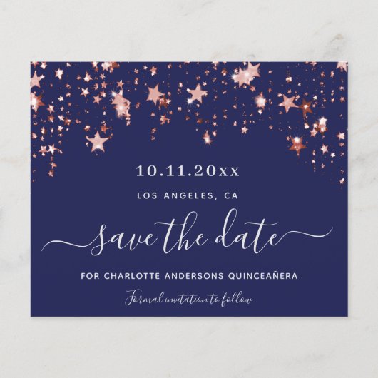 キンセアニェラネイビーブルーバラ予算Save the Date チラシ (正面)