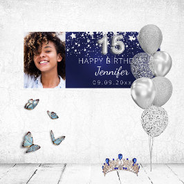 キンセアニェラネイビーブルー銀星写真パーティー 横断幕