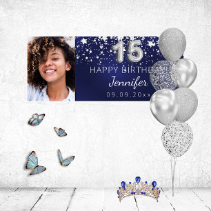 キンセアニェラネイビーブルー銀星写真パーティー 横断幕