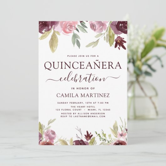 キンセアニェラバエレガントルガンディ赤面ピンクフローラ 招待状 (スタンド正面)