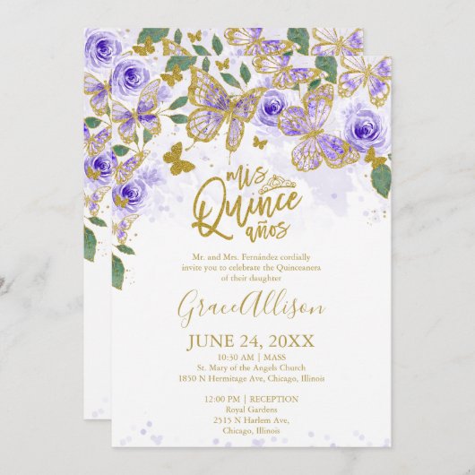 キンセアニェラバタフライ招待状バイリンガル 招待状 (正面/裏面)