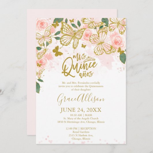 キンセアニェラバタフライ招待状英語表現 招待状 (正面/裏面)