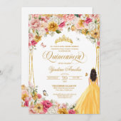 キンセアニェラバタフライ赤面ピンクイエローフローライン 招待状 (正面/裏面)