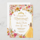 キンセアニェラバタフライ赤面ピンクイエローフローライン 招待状 (正面/裏面)