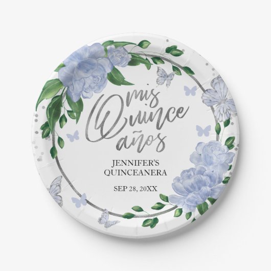 キンセアニェラバターフリスダスティブルーガウン ペーパープレート (正面)