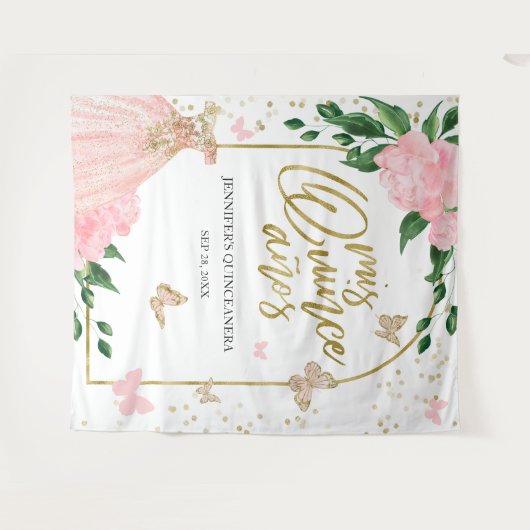 キンセアニェラバターフリスピンク赤面ガウン背景 タペストリー (正面(横))