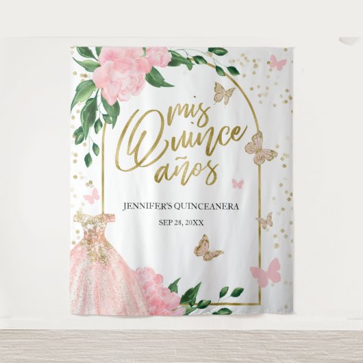 キンセアニェラバターフリスピンク赤面ガウン背景 タペストリー (正面)