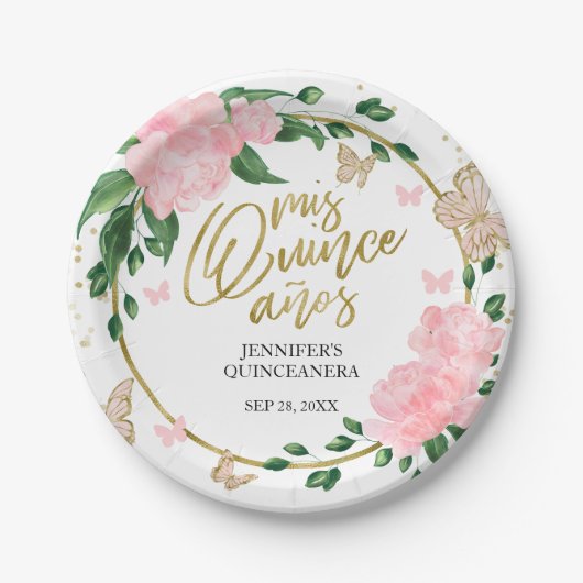 キンセアニェラバターフリスピンク赤面ガウン ペーパープレート (正面)