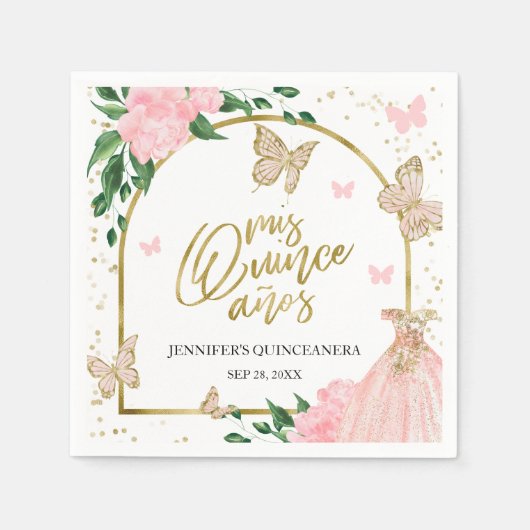 キンセアニェラバターフリスピンク赤面赤面ガウン スタンダードカクテルナプキン (正面)