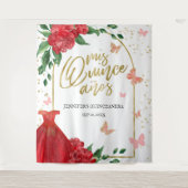 キンセアニェラバターフリスレッドガウン背景 タペストリー (正面)