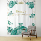 キンセアニェラバックグラウンドエメラルドグリーンドレスフローラ タペストリー (インサイチュ)