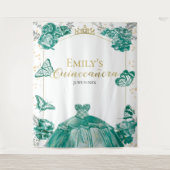 キンセアニェラバックグラウンドエメラルドグリーンドレスフローラ タペストリー (正面)