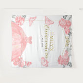 キンセアニェラバックドランドピンクドレスフローラゴールドフォイル タペストリー (正面(横))