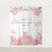 キンセアニェラバックドランドピンクドレスフローラゴールドフォイル タペストリー (正面)