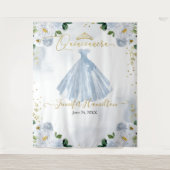 キンセアニェラバックドランドブルーフローラピンクドレス タペストリー (正面)